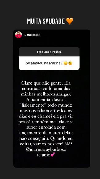 Luma Costa fala sobre amizade com Marina Ruy Barbosa