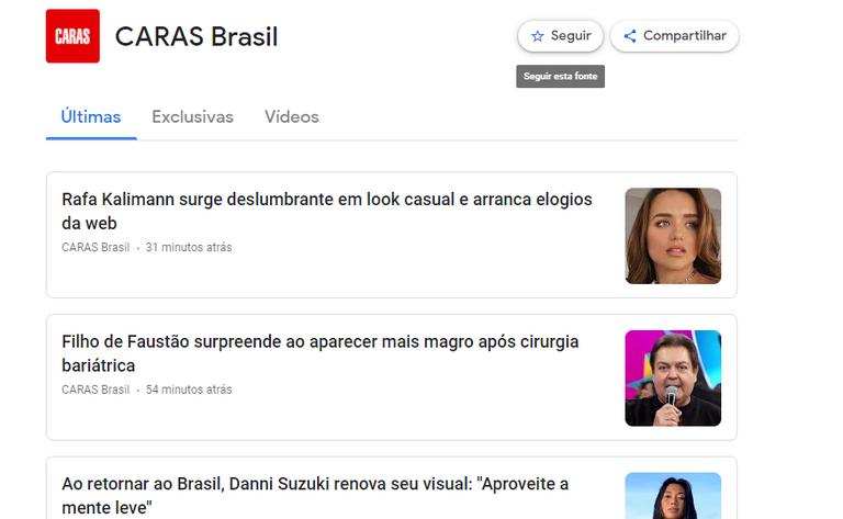 Conteúdo CARAS no Google News