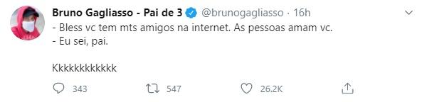 Bruno Gagliasso relata conversa com Bless e encanta a web