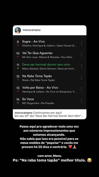 Manu Gavassi agradece os fãs pelo sucesso de nova música