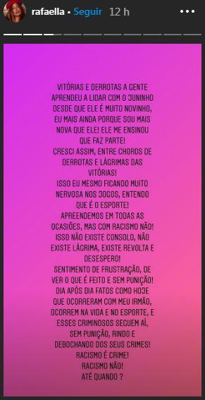 Rafaella defende Neymar após ele ser vítima de racismo
