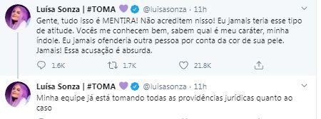 Luísa Sonza se pronuncia após ser acusada de racismo