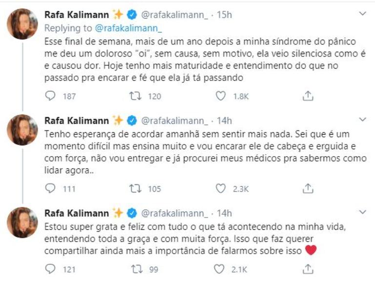 Rafa Kalimann compartilha pequeno desabafo ao revelar ter tido uma recente crise de pânico