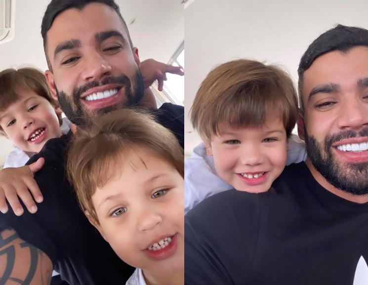 Gusttavo Lima posa com os filhos, Samuel e Gabriel