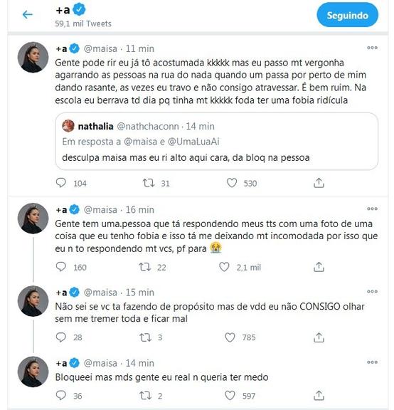 Maisa Silva conta que tem medo de pombo