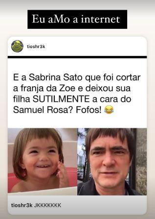 Sabrina Sato corta cabelo de Zoe e web compara com Samuel Rosa