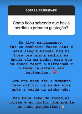 Lorena Carvalho relembra aborto sofrido em 2019