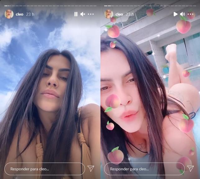 Cleo empina o bumbum com biquíni fio dental e ostenta curvas