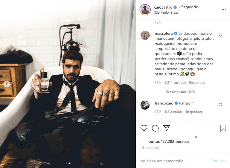 Grazi deixa comentário picante em foto de Caio Castro