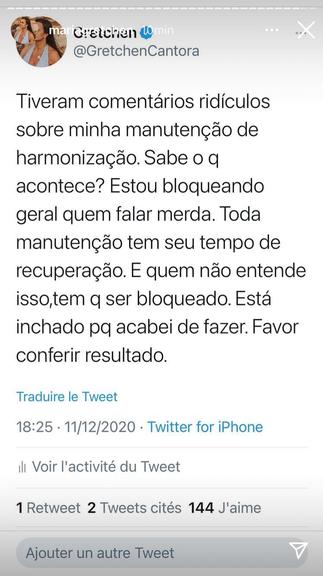 Gretchen fala sobre nova harmonização