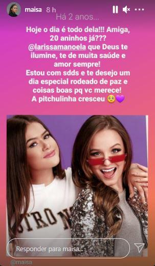 Maisa posta foto de infância e parabeniza Larissa Manoela