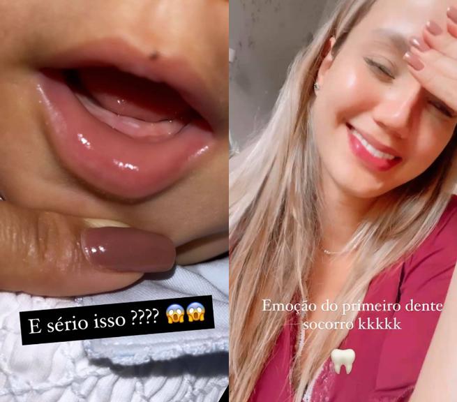 Biah Rodrigues mostra os primeiros dentinhos do filho, Theo