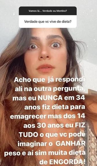 Thaila Ayala diz que não faz dieta e fala de luta para engordar