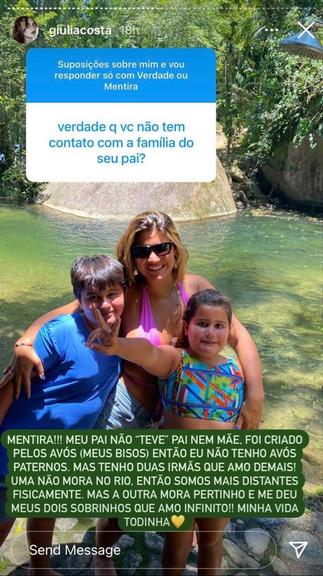 Giulia Costa fala sobre a família de seu pai