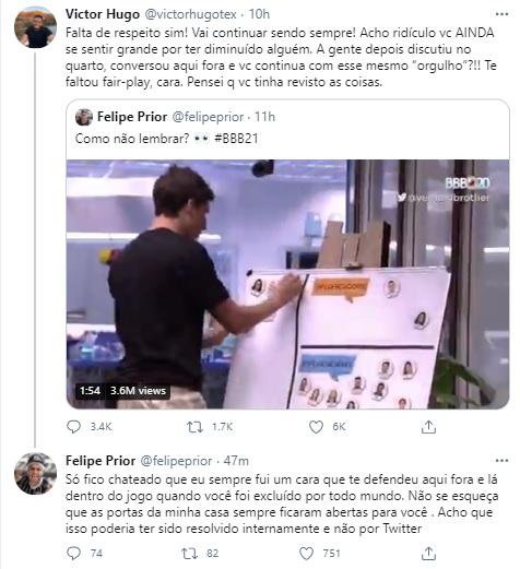 Victor Hugo cobra Prior por dinâmica do BBB20