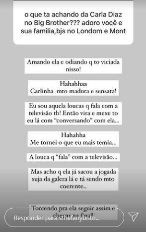 Sthefany Brito fala sobre Carla Diaz no BBB21