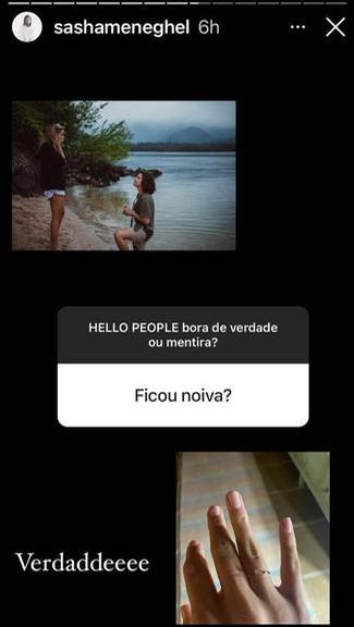 Sasha mostra aliança de noivado