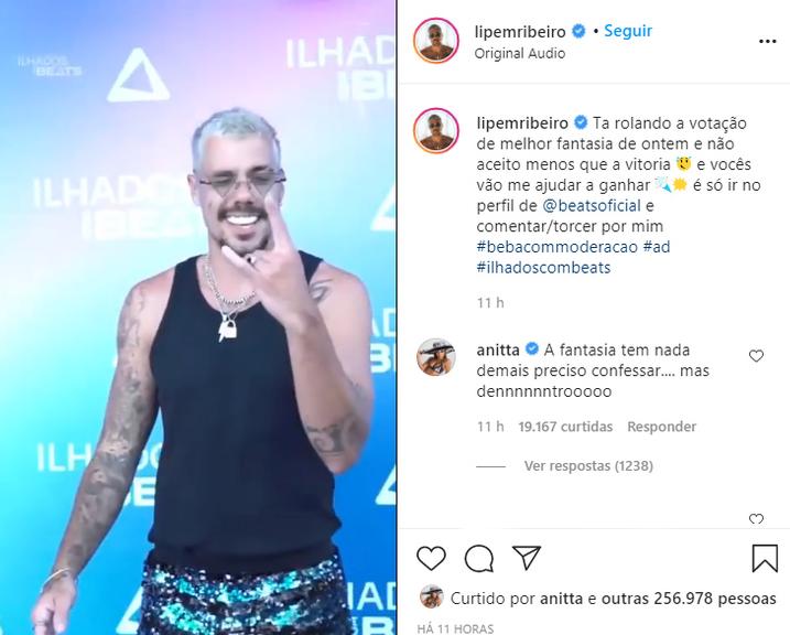 Anitta comenta foto de Lipe Ribeiro