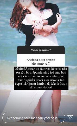 Marina Ruy Barbosa fala sobre reprise de 'Império'