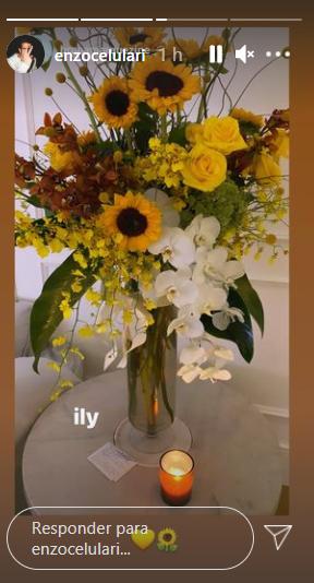 Enzo Celulari mostra flores para Bruna Marquezine