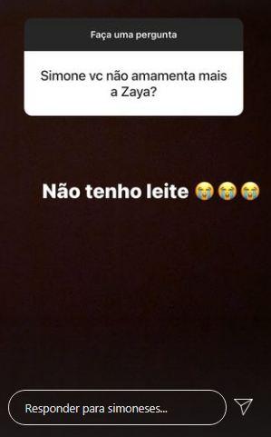 Simone conta que não está amamentando Zaya