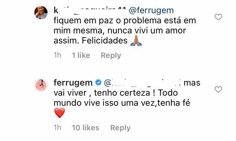 Ferrugem responde seguidora que comenta sobre seu casamento