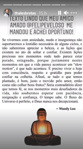 Thales compartilha texto emocionante