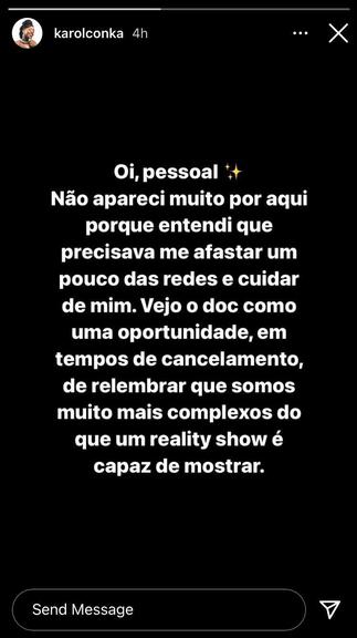 Nas redes, Karol Conká fala sobre 'A Vida Depois do Tombo'