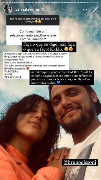 Yanna Lavigne comenta sobre seu casamento com Bruno Gissoni