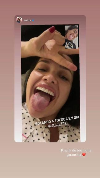 Anitta e Juliette surgem juntas durante vídeo-chamada