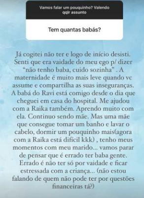 Romana Novais fala sobre ter babás 