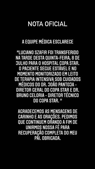 Sasha Meneghel pede orações pelo pai, Luciano Szafir