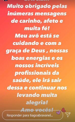 Tiago Abravanel fala sobre estado de saúde do avô, Silvio Santos