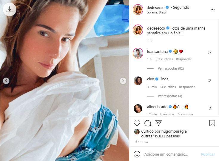 Luan Santana se empolga ao ver fotos ousadas de Deborah Secco