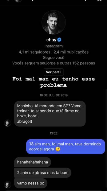 Whindersson Nunes responde mensagem de Chay Suede 2 anos depois