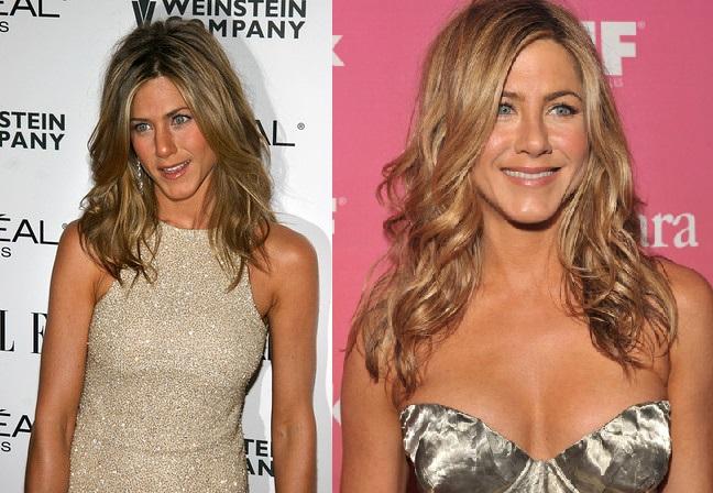 Jennifer Aniston em 2005 e 2009