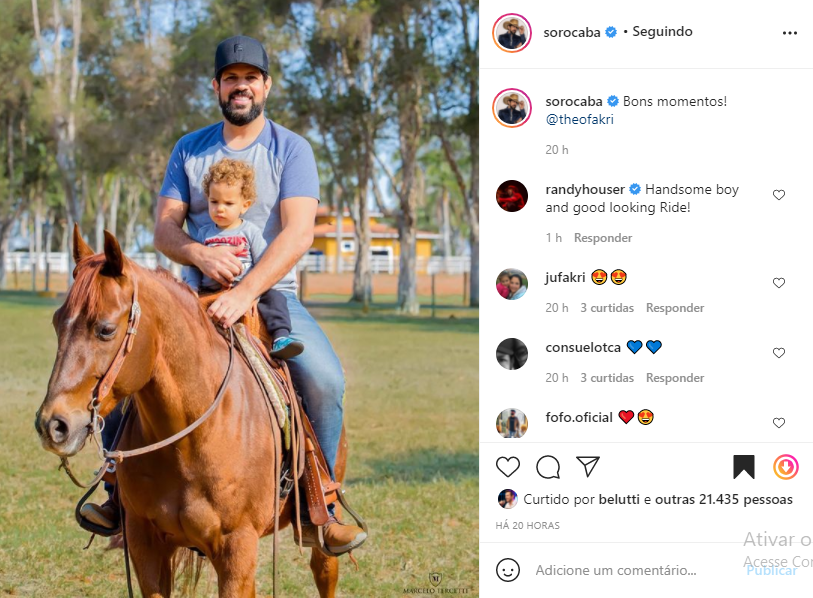 Sorocaba posta clique fofíssimo andando a cavalo com o filho