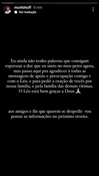 Murilo Huff agradece mensagens de apoio dos fãs de Marília