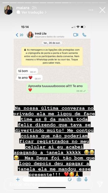 Maiara mostra conversa com Marília Mendonça