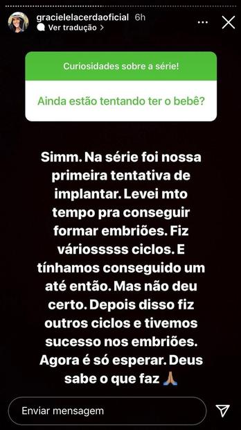 Graciele Lacerda sobre ter um bebê