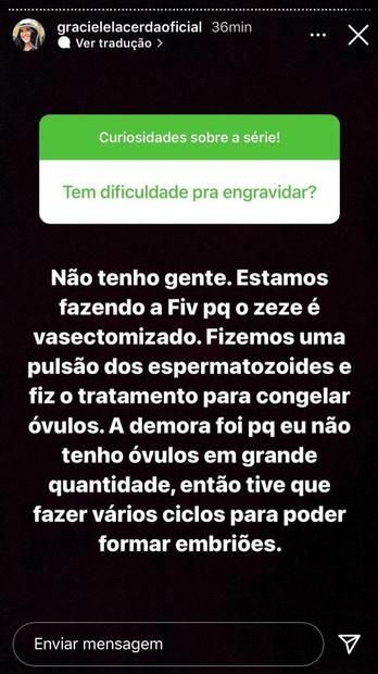 Graciele Lacerda sobre tratamento para engravidar