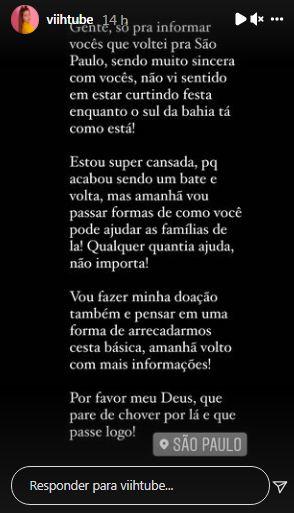 Viih Tube cancela viagem à Bahia e surge com Lipe Ribeiro 