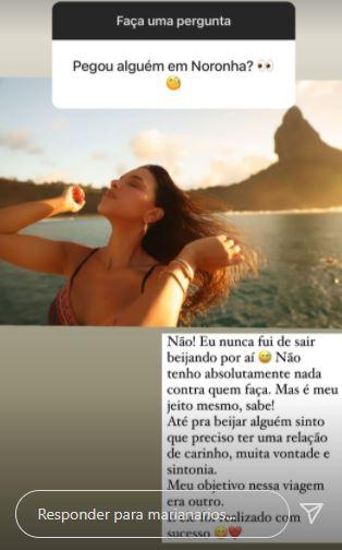 Mariana Rios responde se ficou com alguém em Noronha