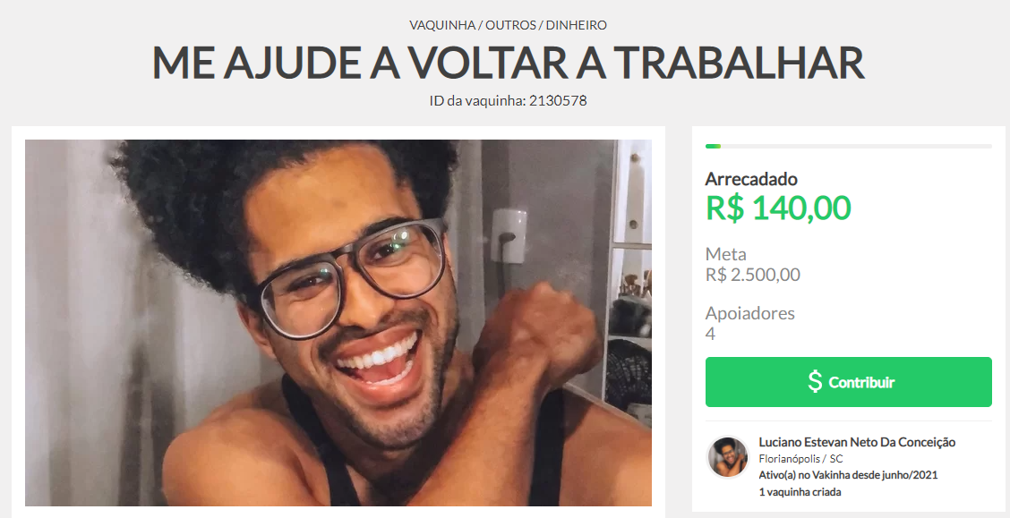 Luciano Estevan fazendo vaquinha online