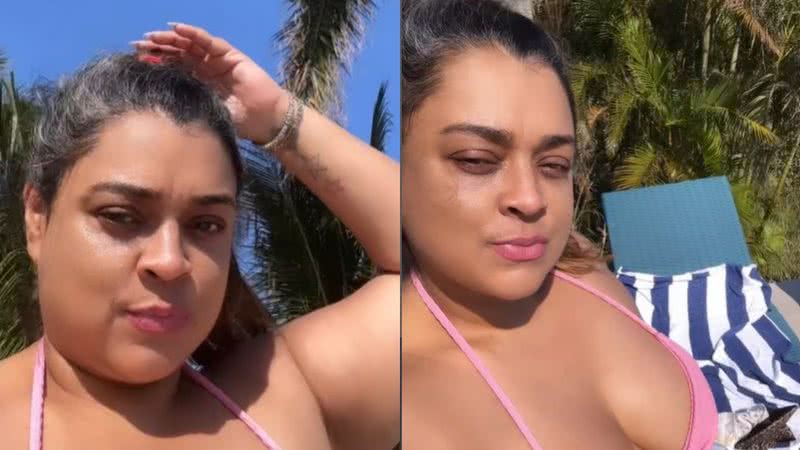 Preta Gil chamou atenção de seus fãs ao surgir usando um biquíni mínimo enquanto curtia a piscina de sua casa - Reprodução/Instagram