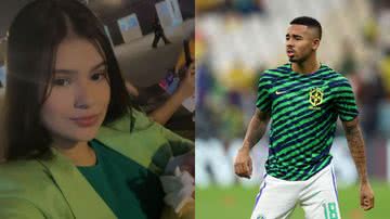 Influenciadora Raiane Lima chegou com Helena, filha com Gabriel Jesus, de apenas seis meses, no estádio Lusail, em Doha - Foto: Reprodução / Instagram / Getty Images