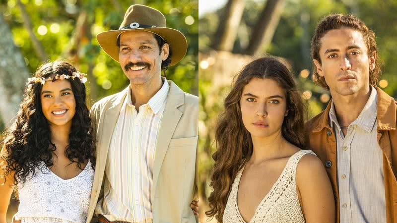 Muda (Bella Campos), Tibério (Guito), Juma (Alanis Guillen) e Jove (Jesuíta Barbosa) na novela Pantanal - Fotos: Globo / João Miguel Júnior