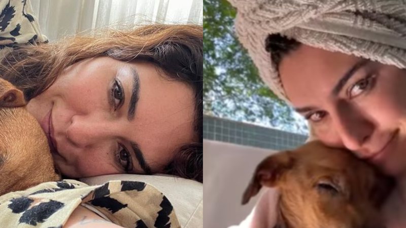 Fernanda Paes Leme posa deitada ao lado de cachorrinha resgatada - Reprodução/Instagram