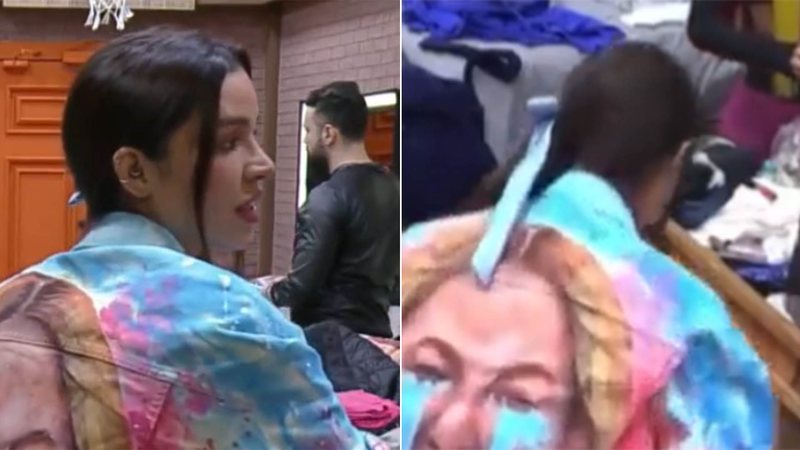 Kerline usa jaqueta personalizada com meme do BBB 21 - Foto: Reprodução / Record TV