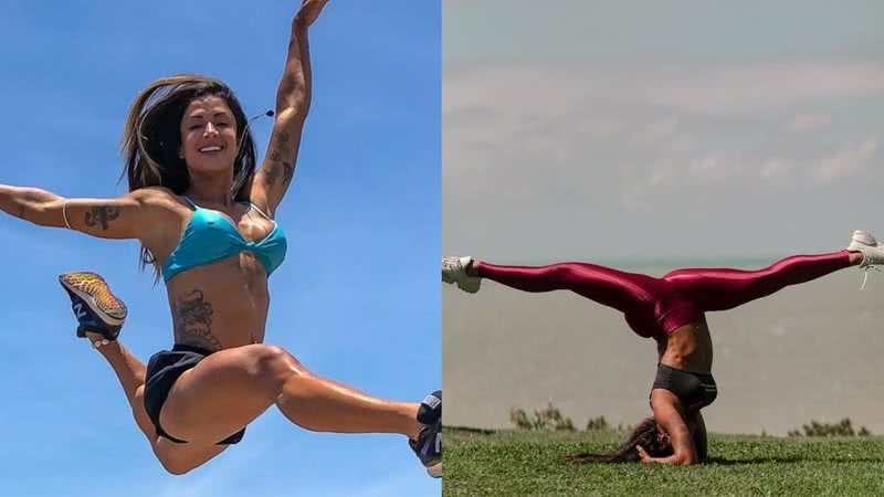 Aline Campos diferentes poses de alongamento e cabeça para baixo - Reprodução/Instagram